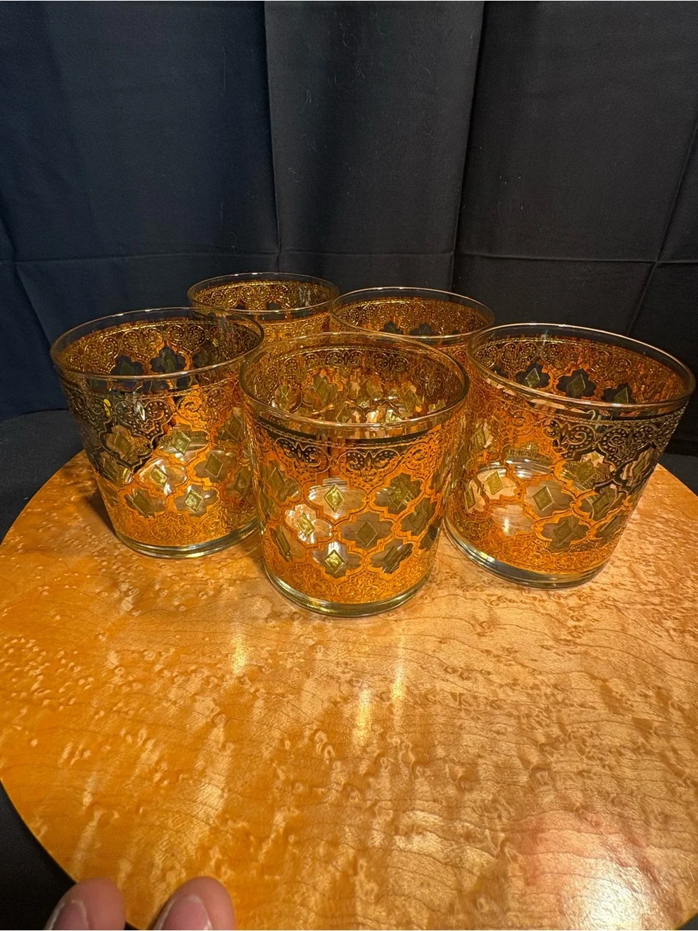 VTG Culver Valencia 22K Gold Lowball Glasses MCM Barware Set of 5 Old Fashioned